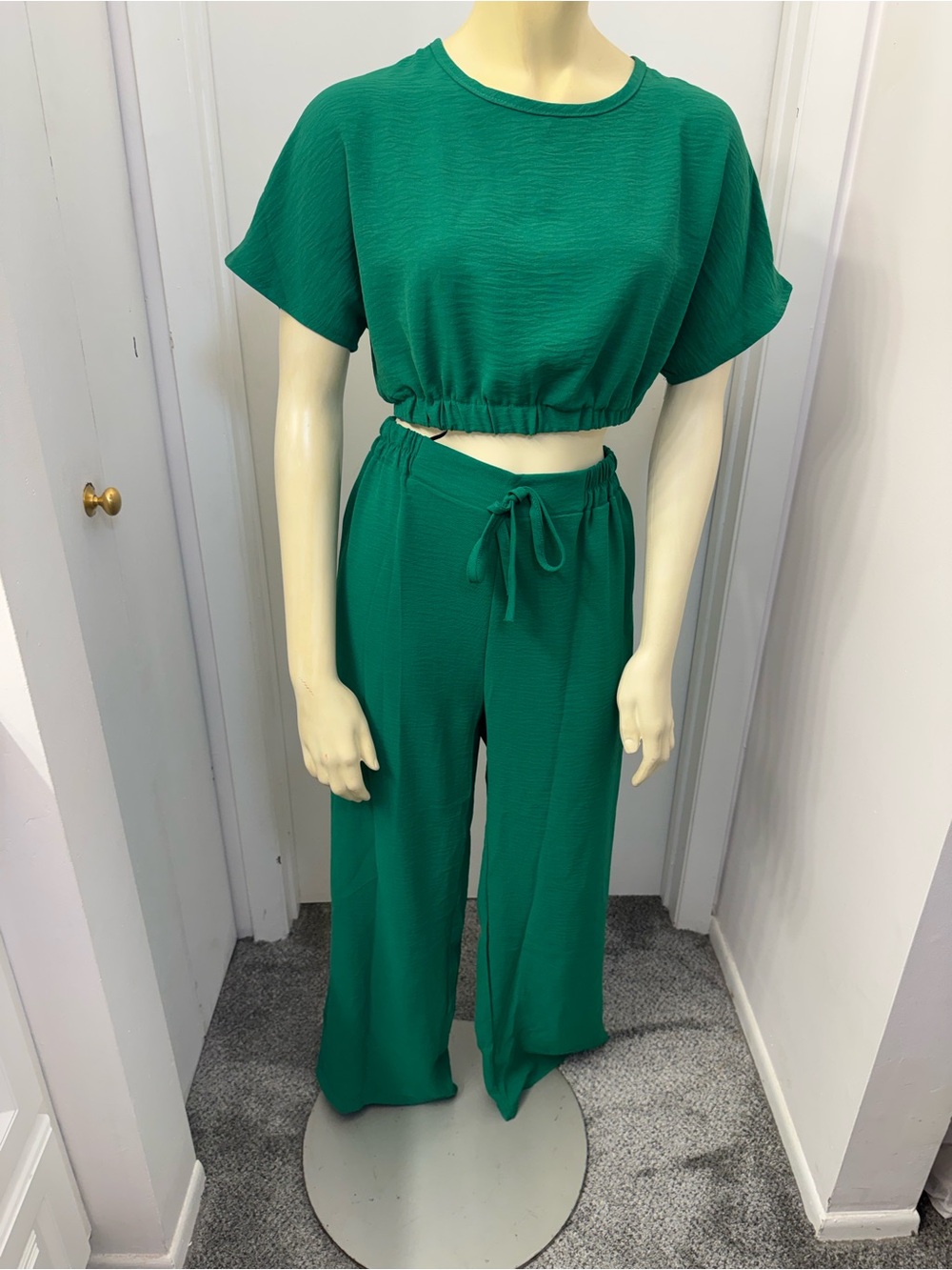 Emerald Green Wide-Leg Pants & Crop Top Set